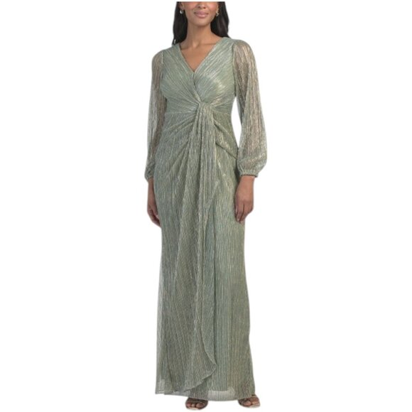 ADRIANNA PAPELL Long Sleeve Twist Front Gown - Picture 1 of 7